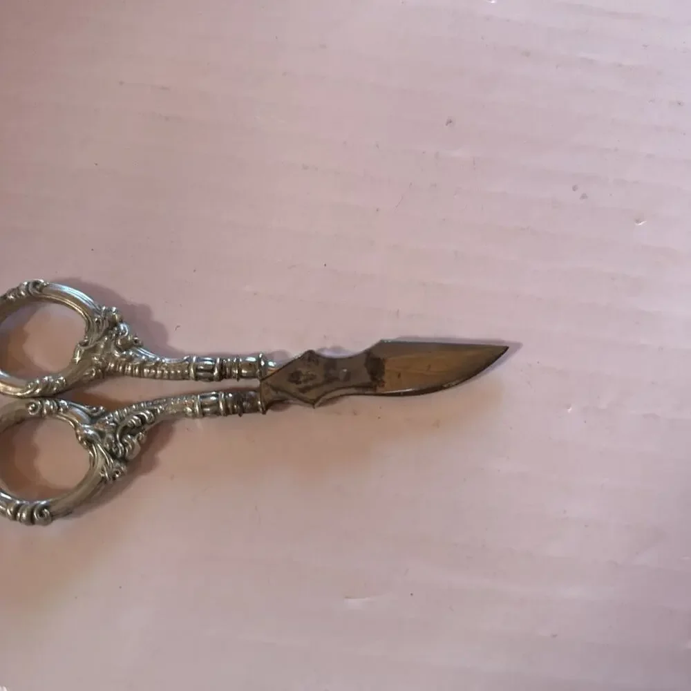 Antique Floral Grape and Vine Sterling Silver shear Scissors